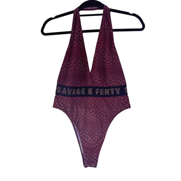 Savage X Fenty Tops - Savage x Fenty Bodysuit Women's Red/Black Halter Top Backless Stretchy Size M